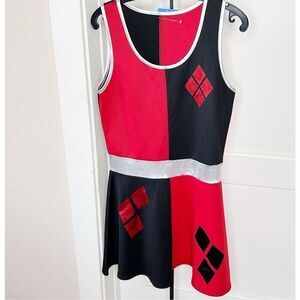 Harley Quinn Joker Clown Jester Halloween Mini Dress Skater Red/Black S/M